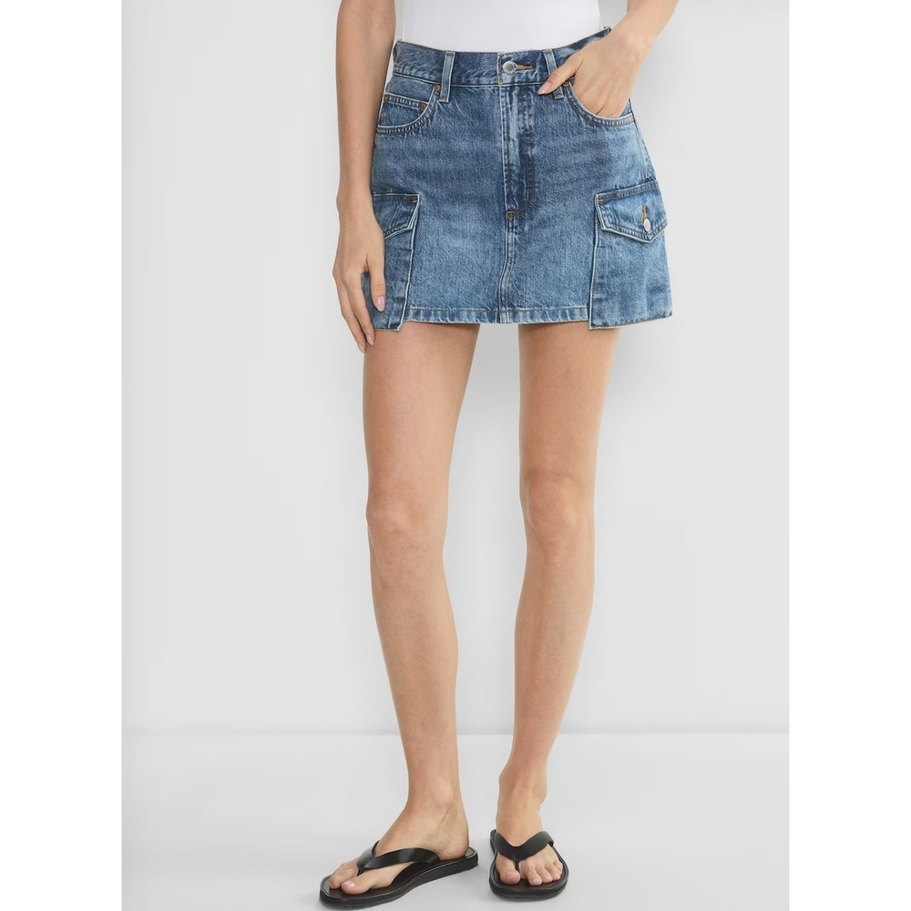 Denim Forum Cargo Mini Skirt Women 31 Blue 90s Mid Rise Denim Skirt